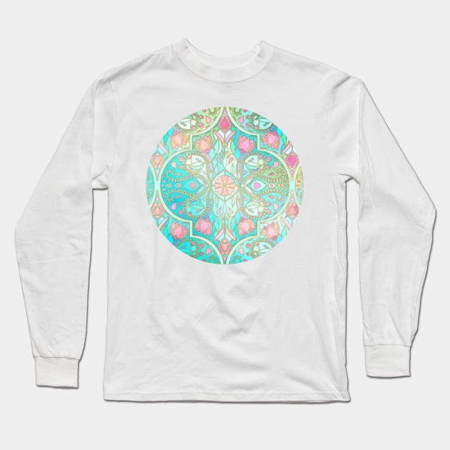 Floral Moroccan in Spring Pastels - Aqua, Pink, Mint & Peach Long Sleeve T-Shirt by micklyn